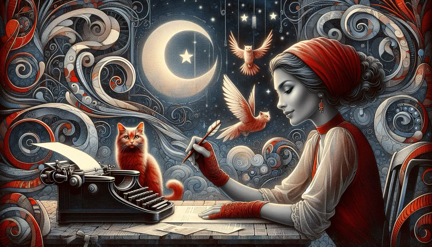 a woman writing on a typewriter