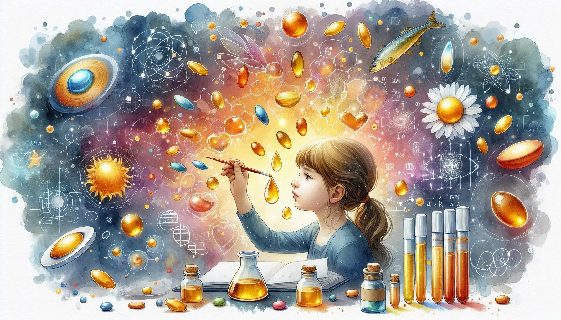 a girl painting with colorful objects